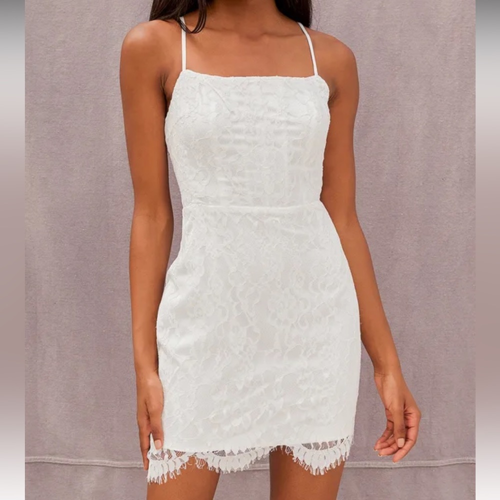Lulus Romantic Fate White Lace Bodycon Mini Dress size medium